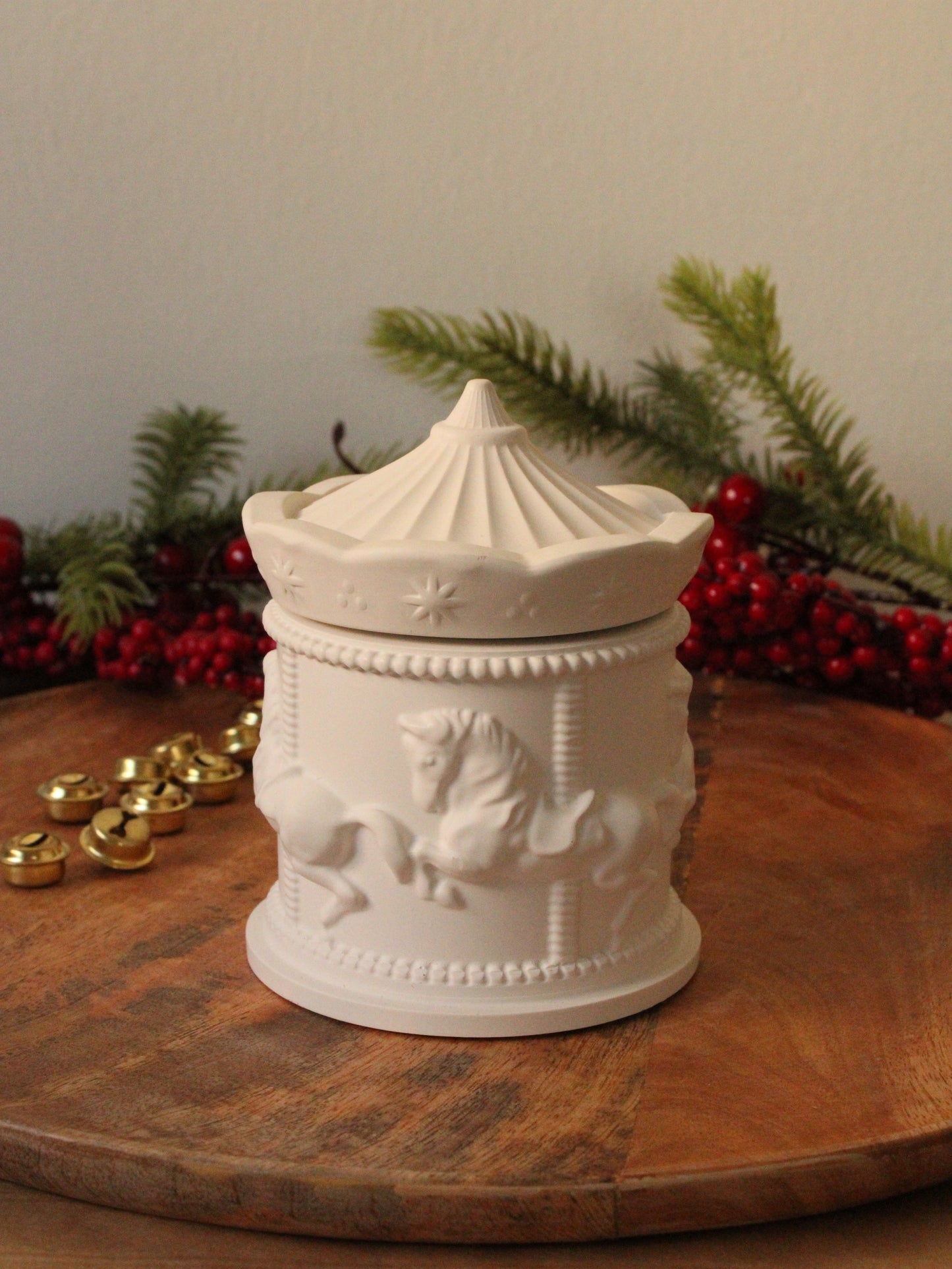 Χερoποίητο Δοχείο Κερί Καρουζέλ Λευκό Ματ