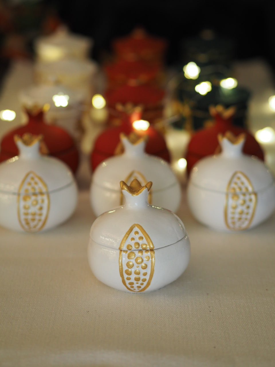 Χερoποίητο Δοχείο Κερί Ρόδι Λευκό