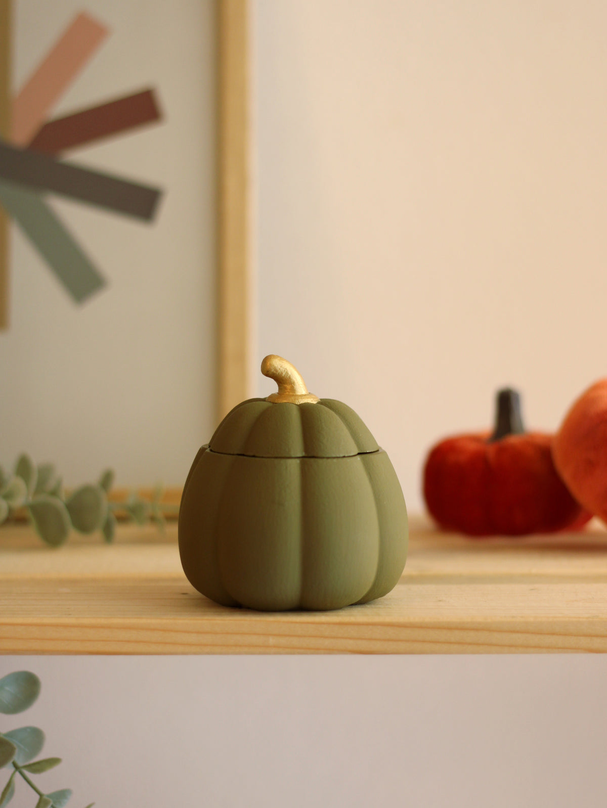 Handmade Candle Olive Coloured Pumpkin Container
