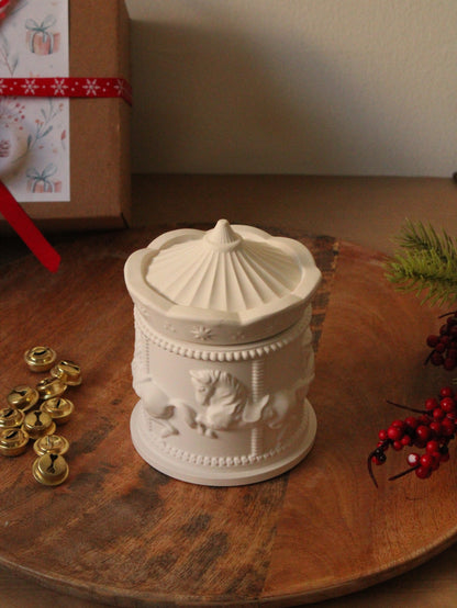 Χερoποίητο Δοχείο Κερί Καρουζέλ Λευκό Ματ