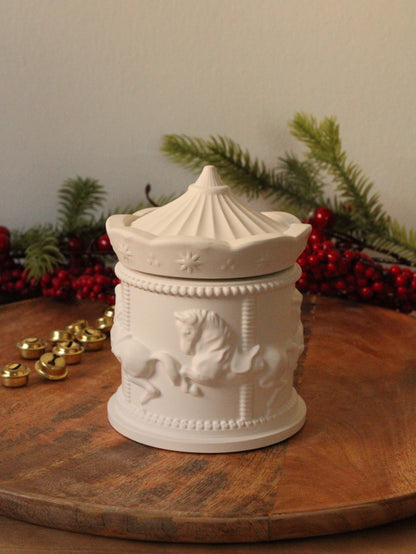 Χερoποίητο Δοχείο Κερί Καρουζέλ Λευκό Ματ