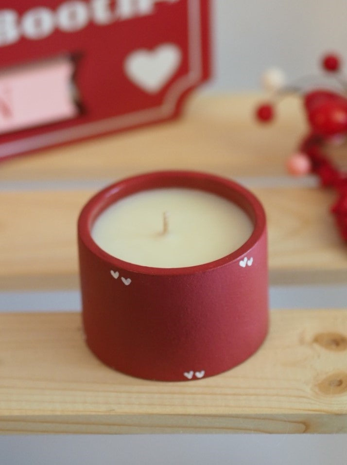 Handmade Cement Candle Hearts Red
