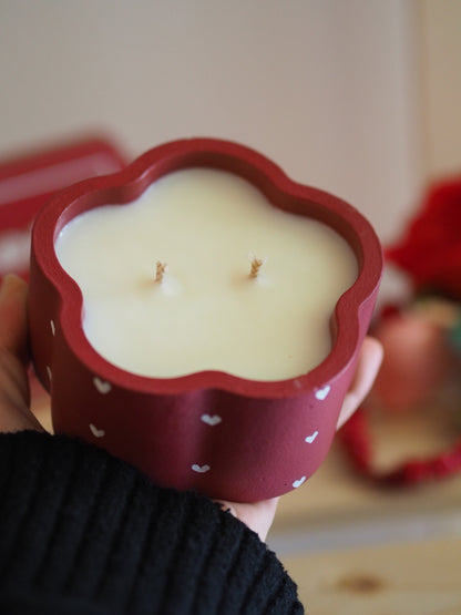 Handmade Cement Candle Red Petal