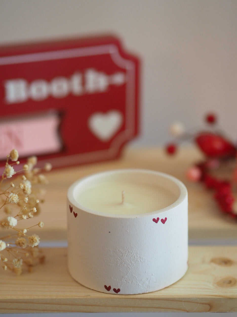 Handmade Cement Candle Hearts White