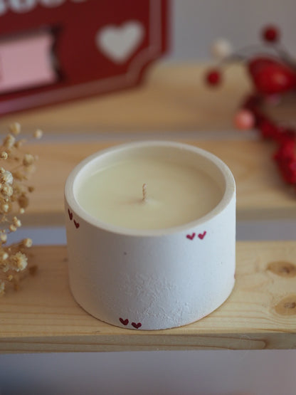 Handmade Cement Candle Hearts White