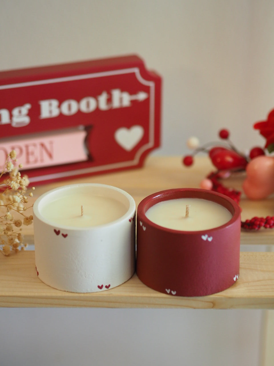 Handmade Cement Candle Hearts White