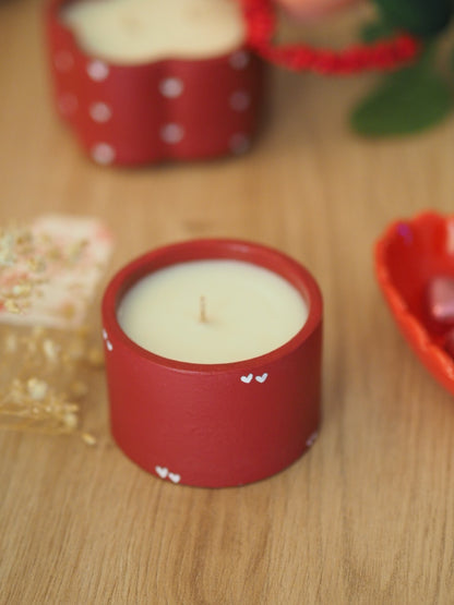 Handmade Cement Candle Hearts Red