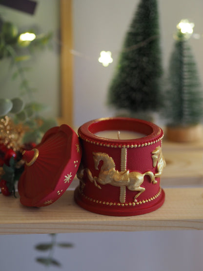 Χερoποίητο Δοχείο Κερί Καρουζέλ Κόκκινο