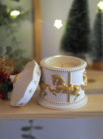 Χερoποίητο Δοχείο Κερί Καρουζέλ Λευκό