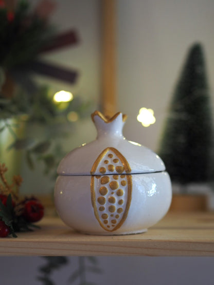 Χερoποίητο Δοχείο Κερί Ρόδι Λευκό