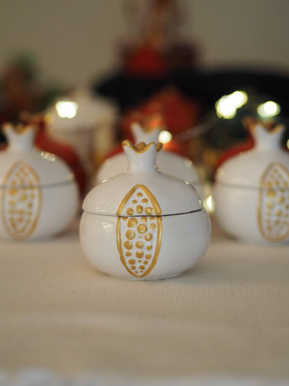 Χερoποίητο Δοχείο Κερί Ρόδι Λευκό