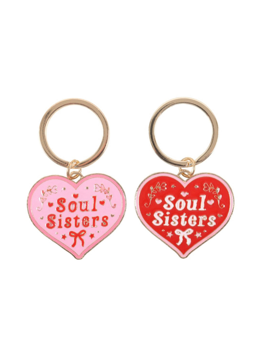 Pair Of Soul Sisters Love Heart Keyrings
