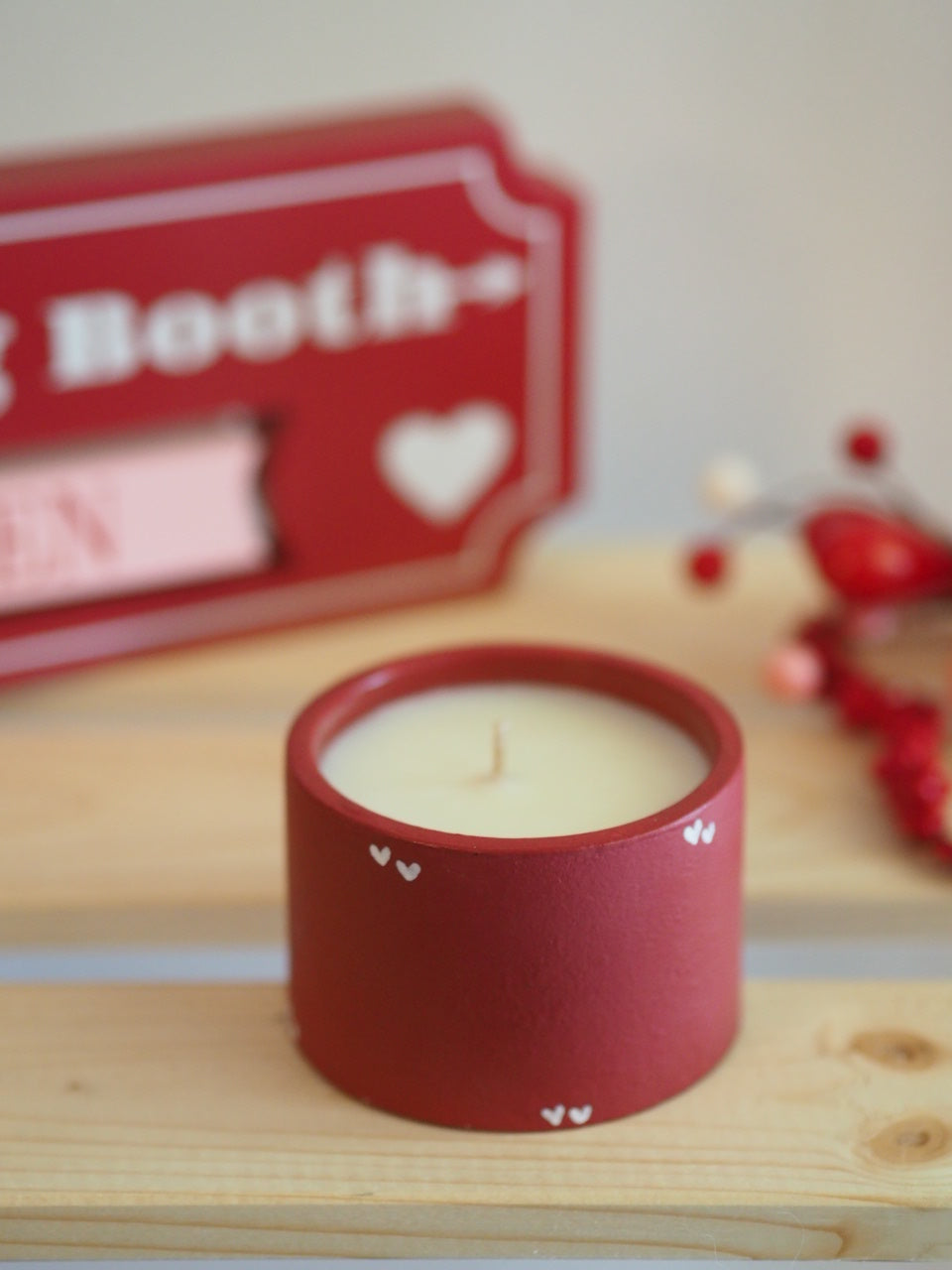 Handmade Cement Candle Hearts Red