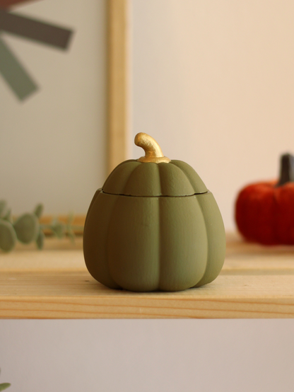 Handmade Candle Olive Coloured Pumpkin Container